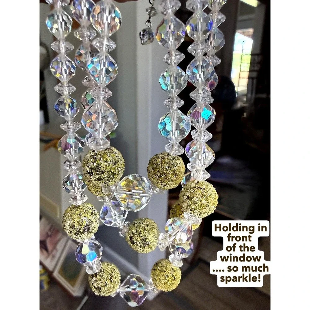 AB Glass Sugar Bead Multi‑Strand Necklace Vintage Sparkle 12